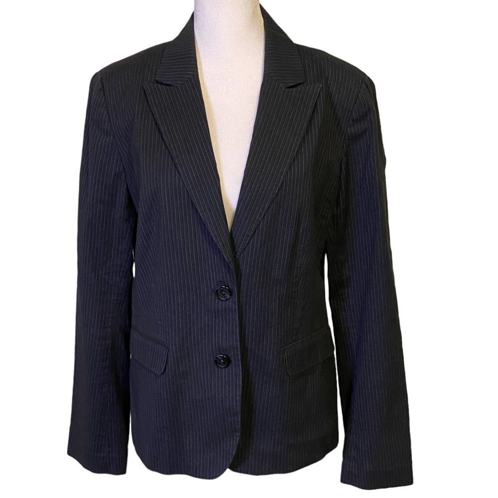 Banana Republic Stretch Cotton Linen Blend Navy Pinstripe Blazer